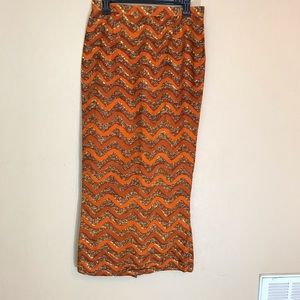 Printed maxi skirt exotic orange and brown w/ slit